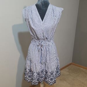 Rachel Zoe Blue Stripe Embroidered Wrap Style Dress | Size